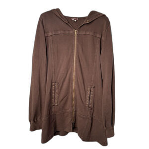 Y2K streetwear, Chocolate Brown Full Zip Hooded Jacket Cardigan, Size XL